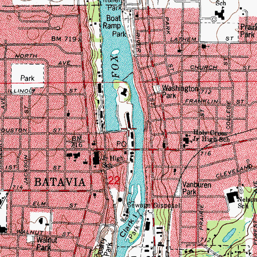 Topographic Map of Batavia City Hall, IL