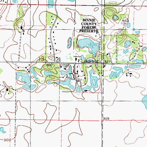 Topographic Map of Binnie Lakes, IL