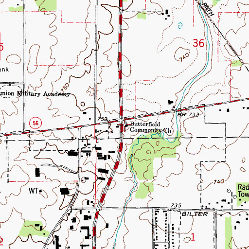 Topographic Map of Butterfield Community Church, IL