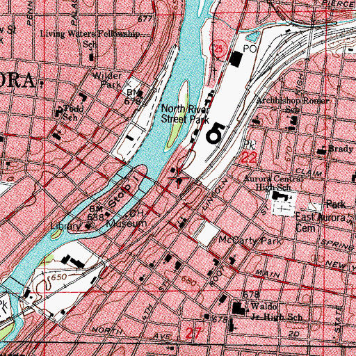 Topographic Map of Aurora Fire Department Central Station, IL