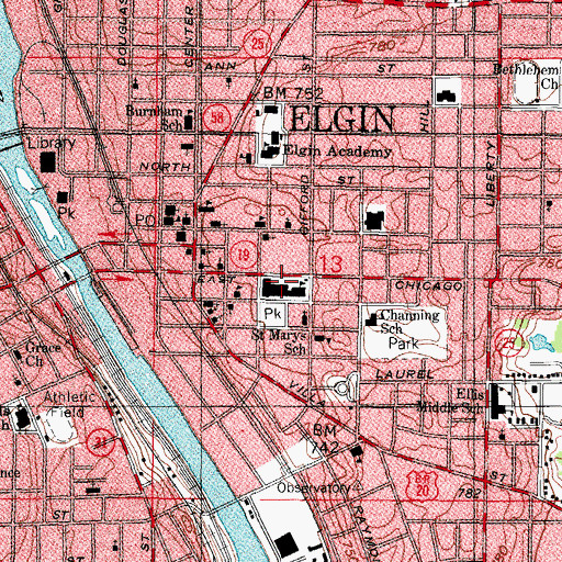 Topographic Map of Central Alternative High School, IL