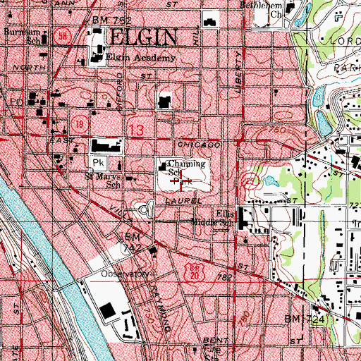 Topographic Map of Channing Park, IL