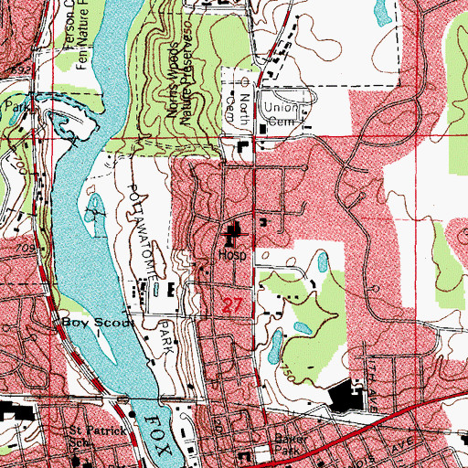 Topographic Map of Delnor Hospital (historical), IL