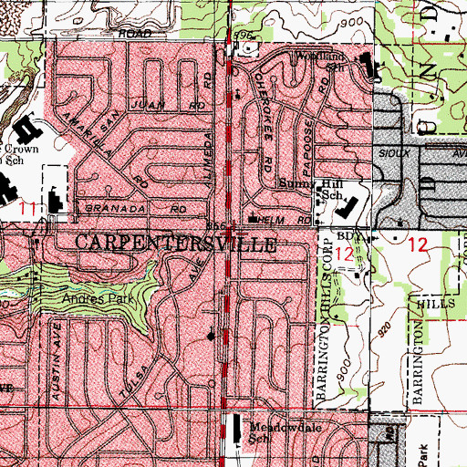 Topographic Map of Dickinson School (historical), IL