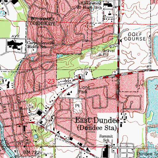 Topographic Map of Dundee Township Library, IL