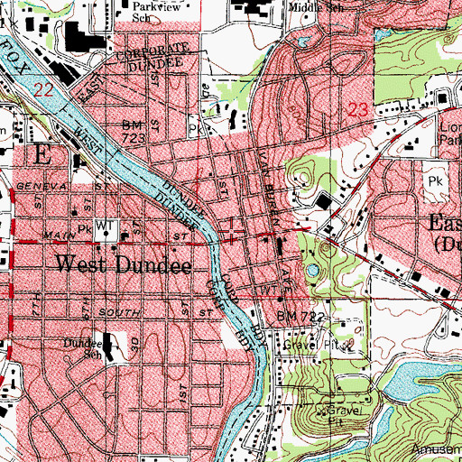 Topographic Map of East Dundee River Street Shops Shopping Center, IL