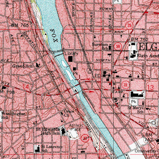 Topographic Map of Elgin Post Office, IL