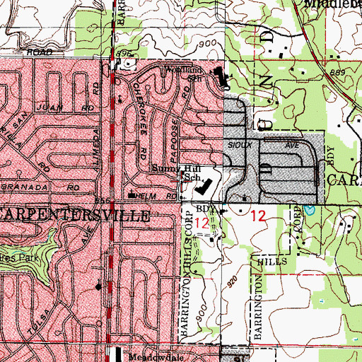 Topographic Map of First Baptist Church of Meadowdale, IL