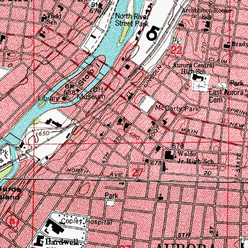 Topographic Map of First Presbyterian Church of Aurora, IL