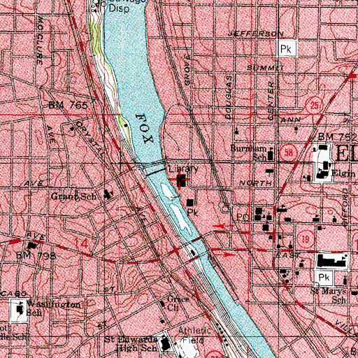 Topographic Map of Gail Borden Public Library, IL