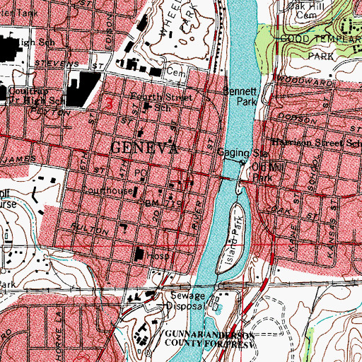 Topographic Map of Geneva City Hall, IL