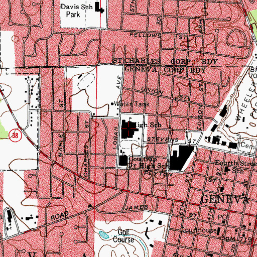 Topographic Map of Geneva Community High School, IL