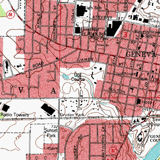 Topographic Map of Geneva Golf Club, IL