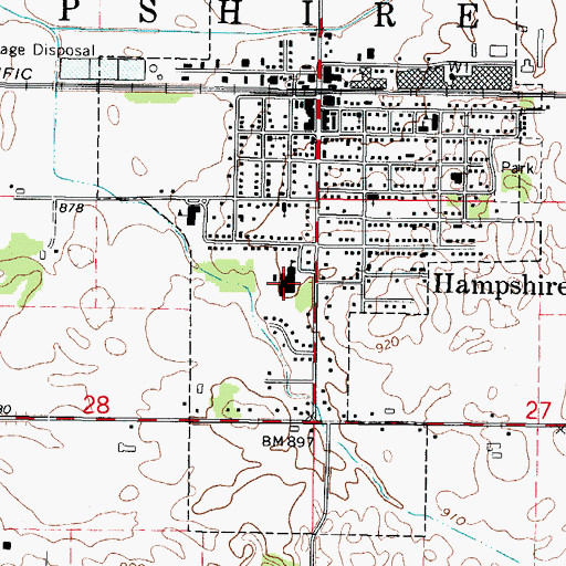 Topographic Map of Hampshire High School, IL