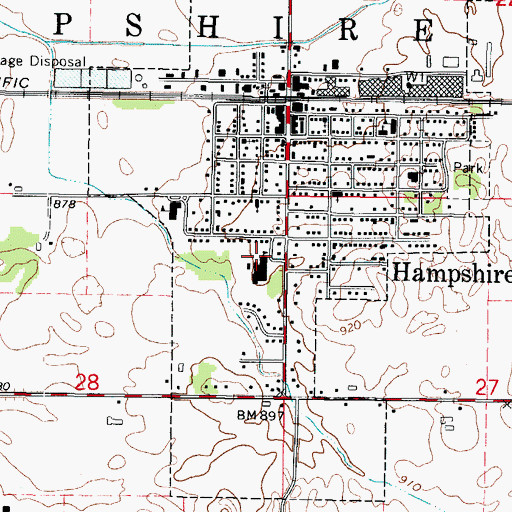 Topographic Map of Hampshire Middle School, IL