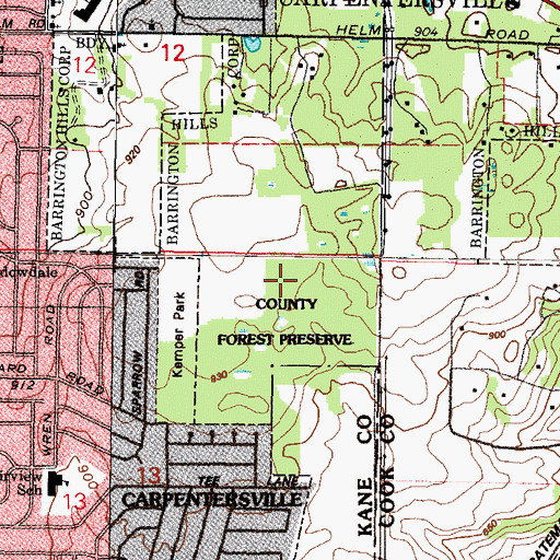 Topographic Map of Helm Woods Forest Preserves, IL