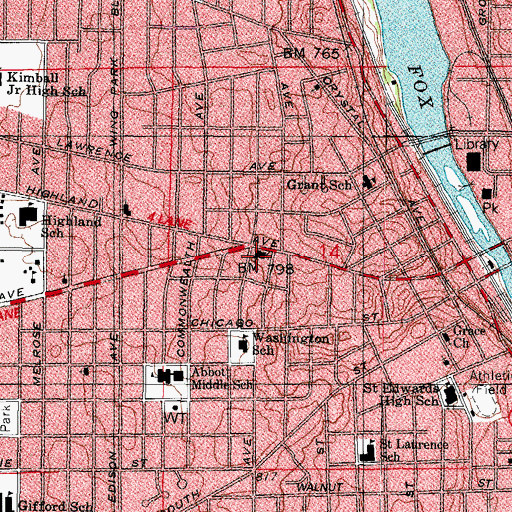 Topographic Map of Highland Avenue Church of the Brethren, IL