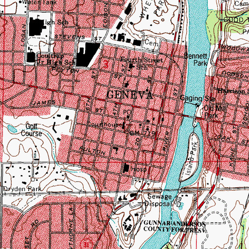 Topographic Map of Kane County Courthouse, IL