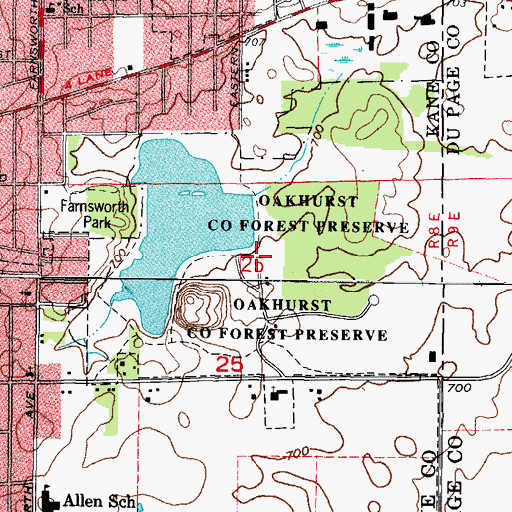 Topographic Map of Oakhurst County Forest Preserve, IL
