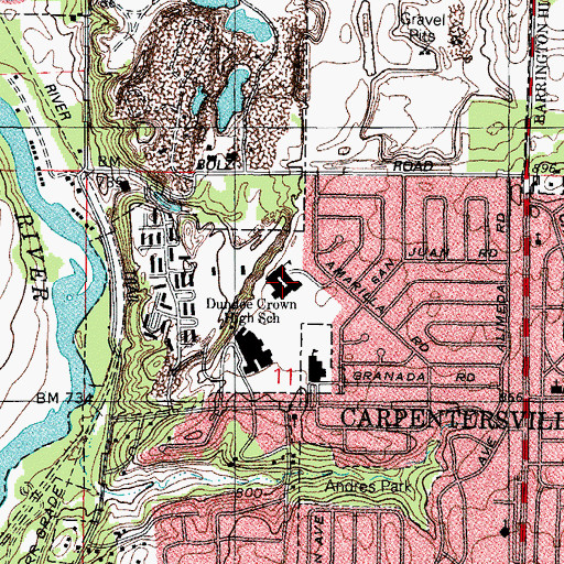 Topographic Map of Perry Elementary School, IL