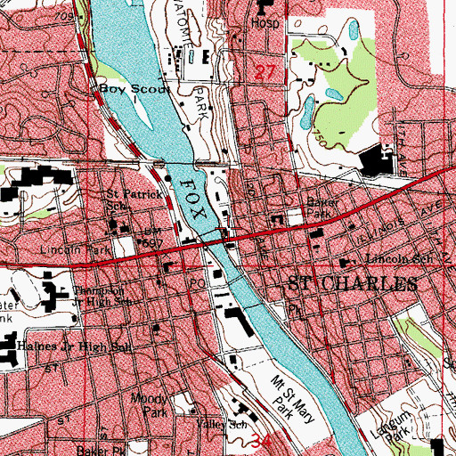 Topographic Map of Saint Charles City Hall, IL