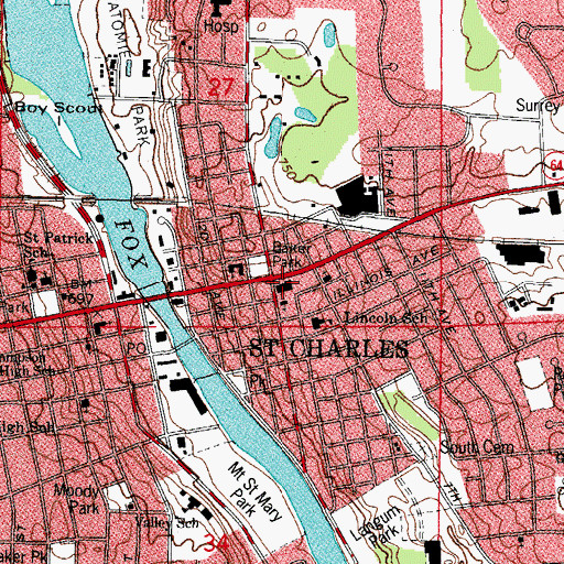 Topographic Map of Saint Charles Public Library, IL