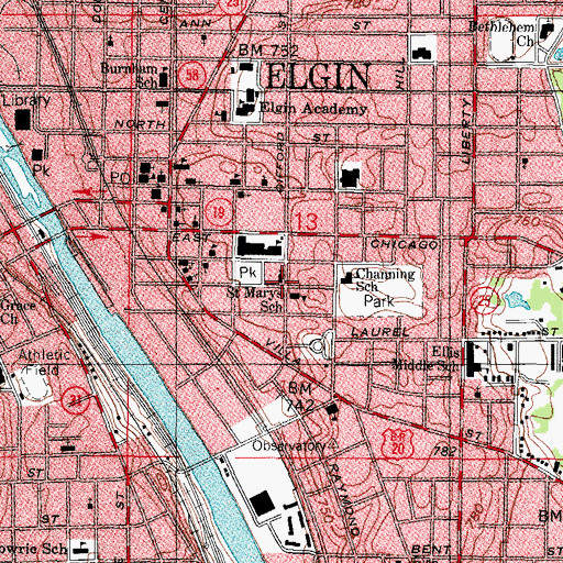 Topographic Map of Saint Marys Roman Catholic Church, IL