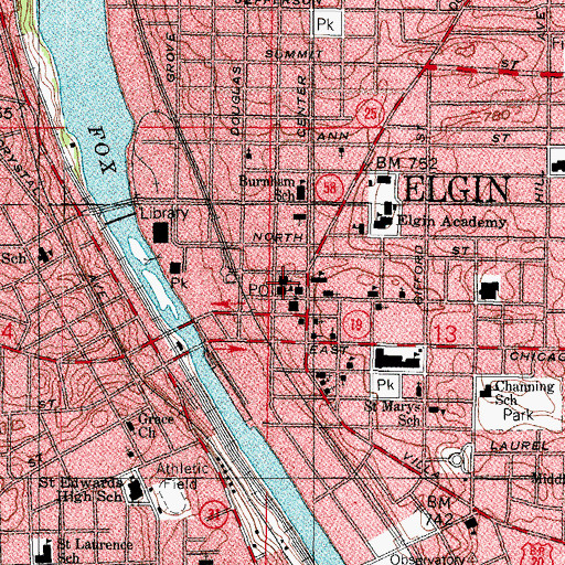 Topographic Map of Saint Johns Lutheran Church, IL