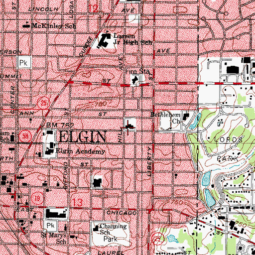 Topographic Map of Sheridan Elementary School, IL