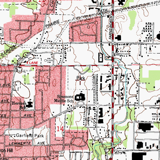 Topographic Map of Simmons Park, IL