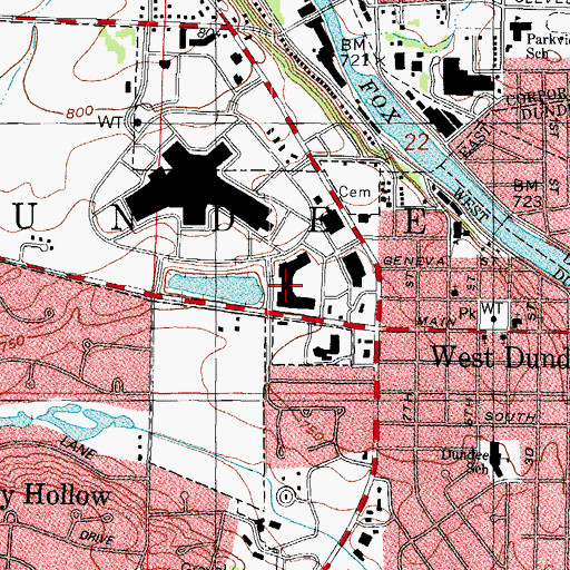 Topographic Map of Spring Hill Fashion Corner Shopping Center, IL