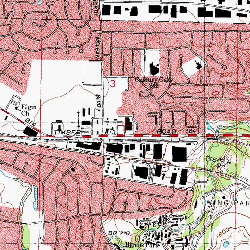 Topographic Map of Tyler Creek Plaza Shopping Center, IL