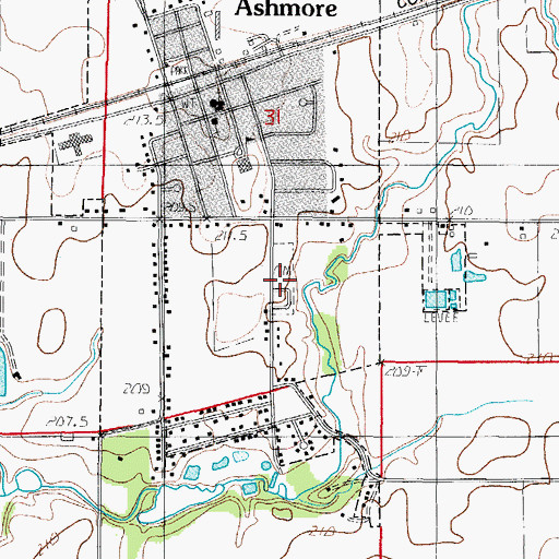 Topographic Map of Ashmore Cemetery, IL