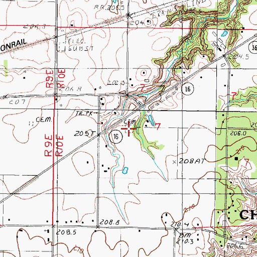 Topographic Map of Huckabee Oliver Cemetery, IL