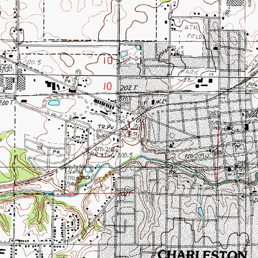 Topographic Map of Old Charleston Cemetery, IL