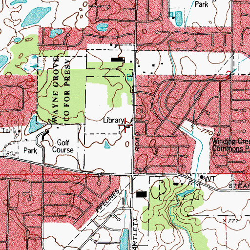 Topographic Map of Bartlett Public Library, IL