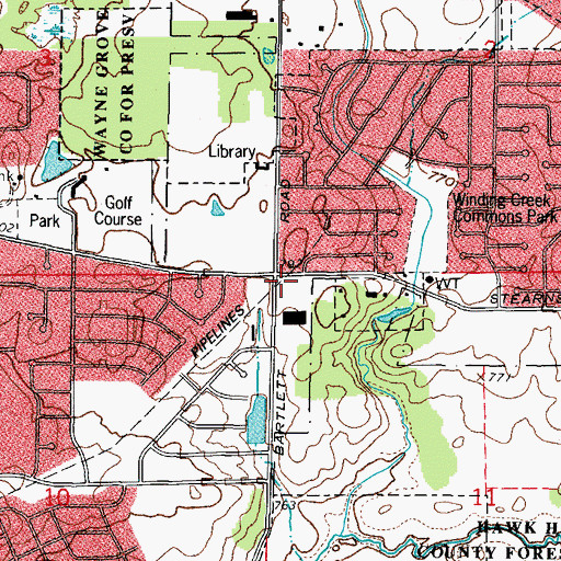 Topographic Map of Oak Glen School (historical), IL