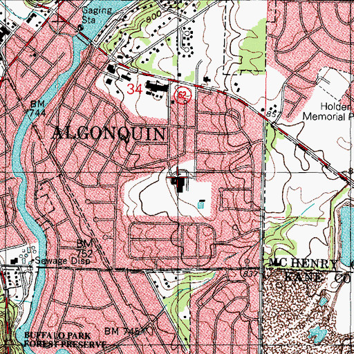 Topographic Map of Algonquin Middle School, IL