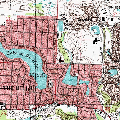 Topographic Map of Lake in the Hills Elementary School, IL
