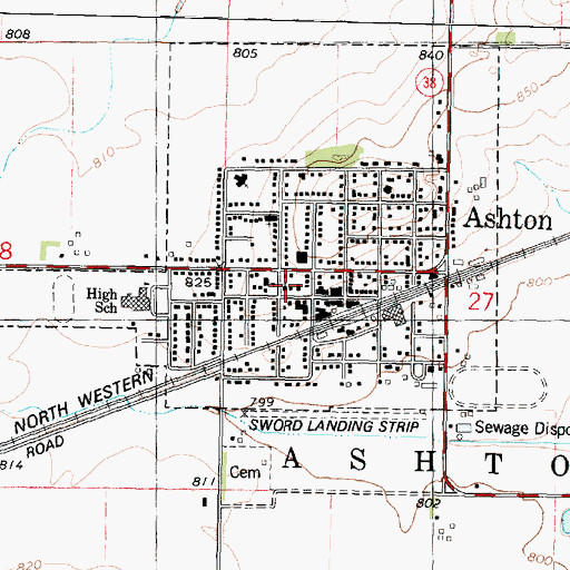 Topographic Map of Ashton Bible Church, IL