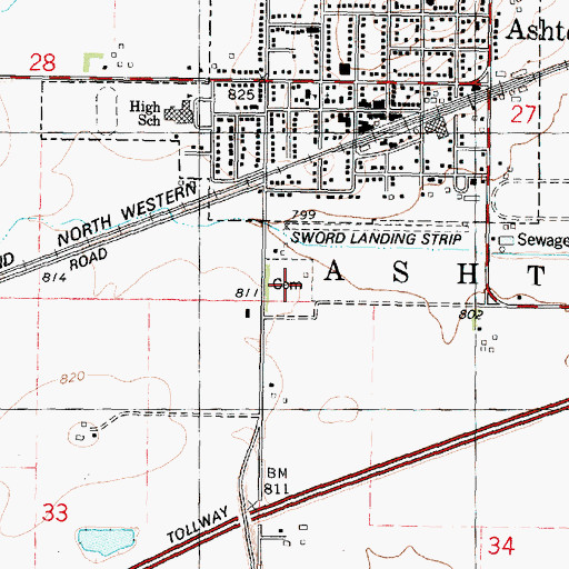 Topographic Map of Ashton Cemetery, IL