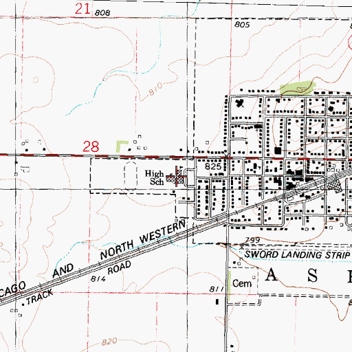 Topographic Map of Ashton High School, IL