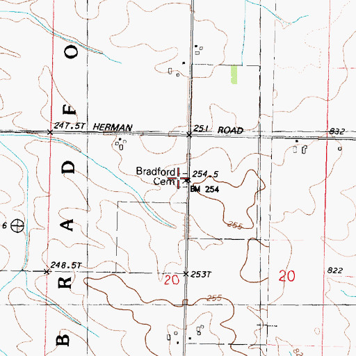 Topographic Map of Bradford Cemetery, IL