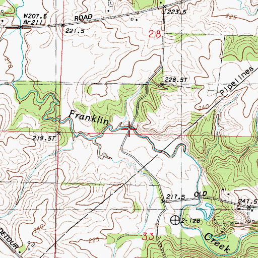 Topographic Map of Mondays Bridge, IL