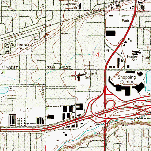Topographic Map of Russell Elementary School (historical), CO