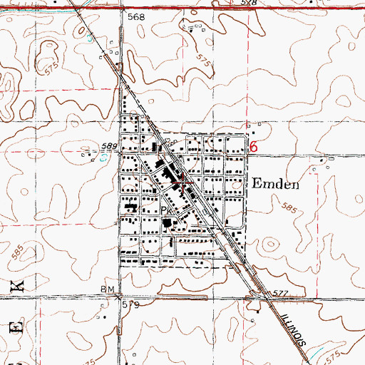 Topographic Map of Emden Post Office, IL