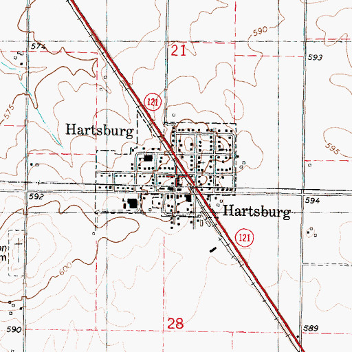Topographic Map of Hartsburg Post Office, IL