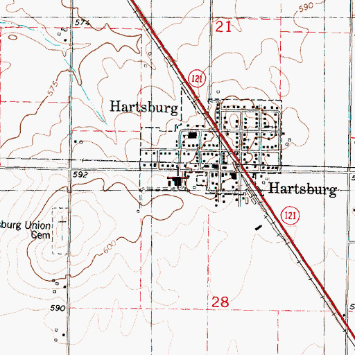 Topographic Map of Hartsburg-Emden Junior-Senior High School, IL