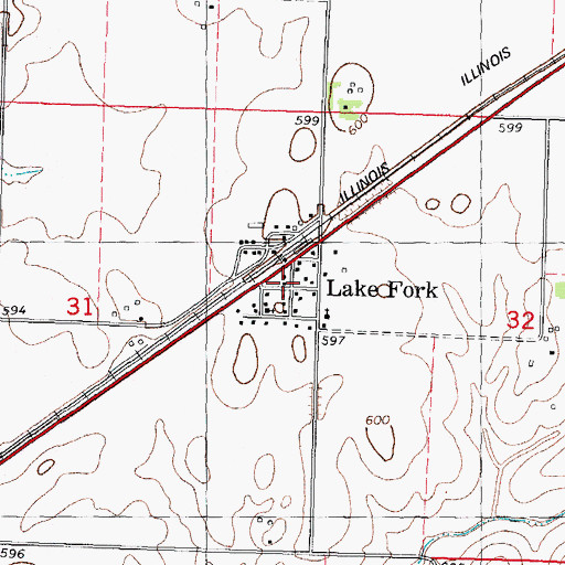Topographic Map of Lake Fork Post Office, IL