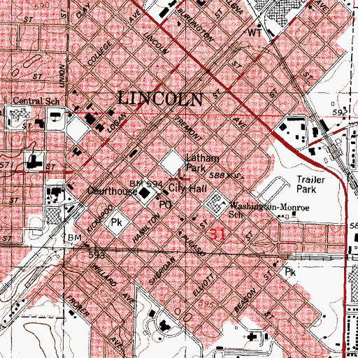 Topographic Map of Lincoln Christian Church, IL